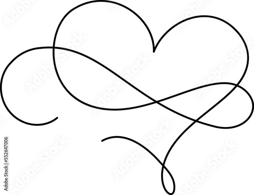 Romantic monoline infinity calligraphy vector Heart love sign art line. Hand drawn icon of valentine day. Concepn symbol for greeting card, poster wedding. Design flat element illustration