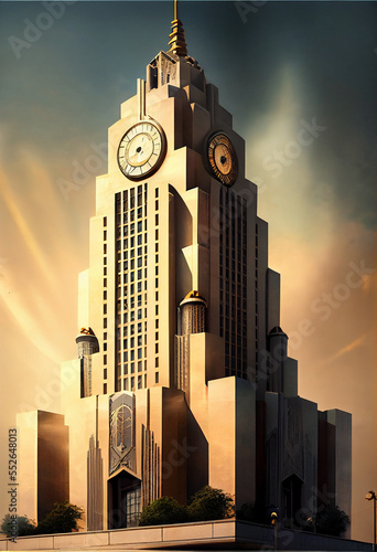 Art deco clock tower generative art