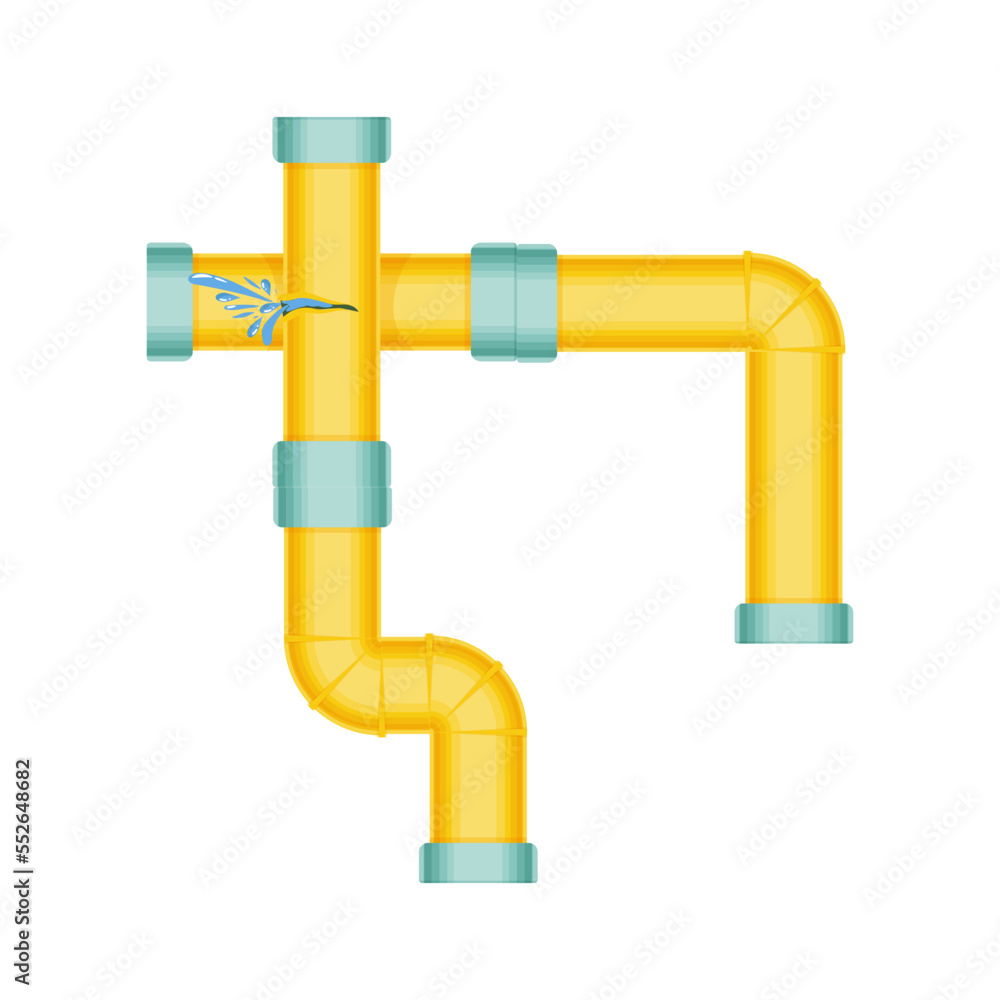 Broken pipes with a leak of steam or lead gas, rupture of the pipeline. Dripping faucet, problems with water supply, broken pipes. Wind illustration isolated on white background. Broken pipes with a leak of steam or lead gas, rupture of the pipeline. Dripping faucet, problems with water supply, broken pipes. Wind illustration isolated on white background.