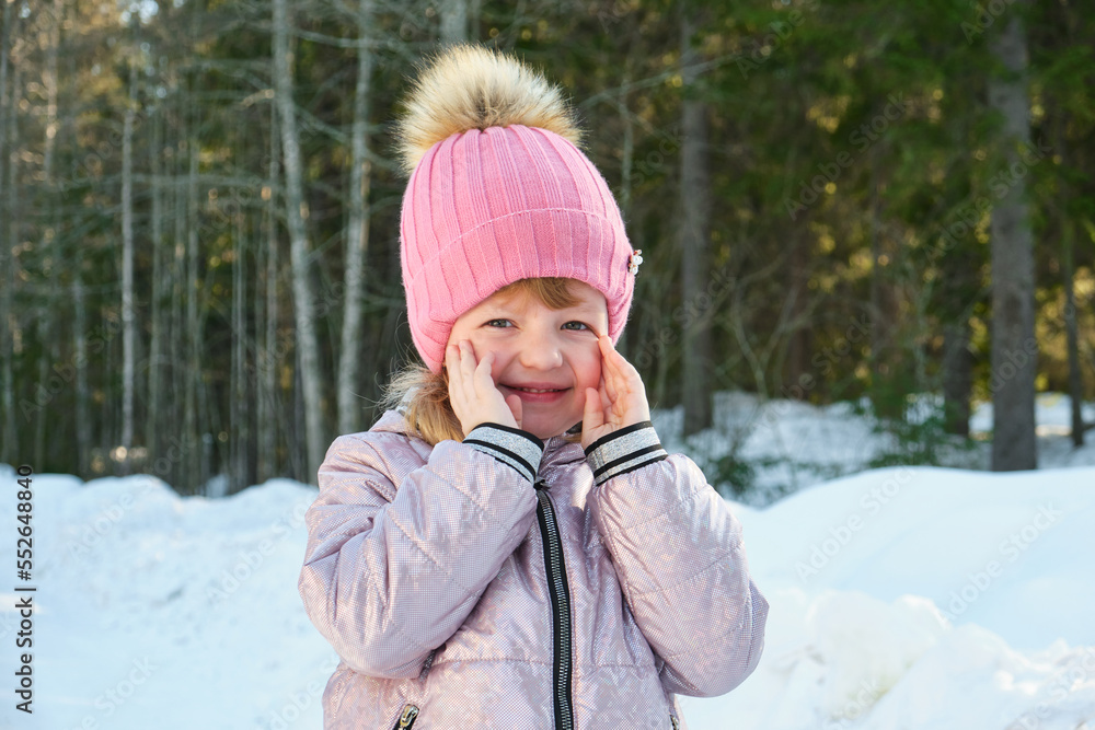 cute girl on a sunny winter day against the backdrop of snow and forest cute girl on a sunny winter day against the backdrop of snow and forest