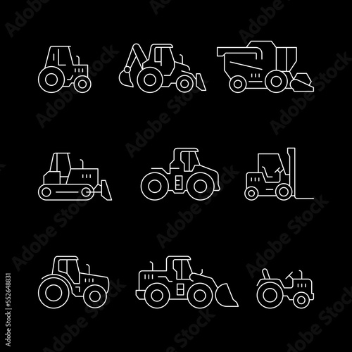 Set line icons of tractors