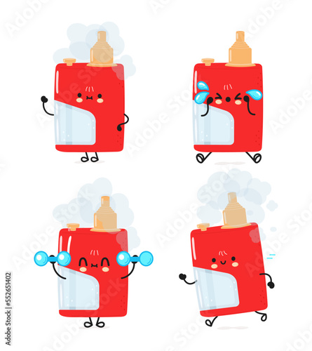 Funny cute happy vape characters bundle set. Vector hand drawn doodle style cartoon character illustration icon design. Cute vape mascot character collection