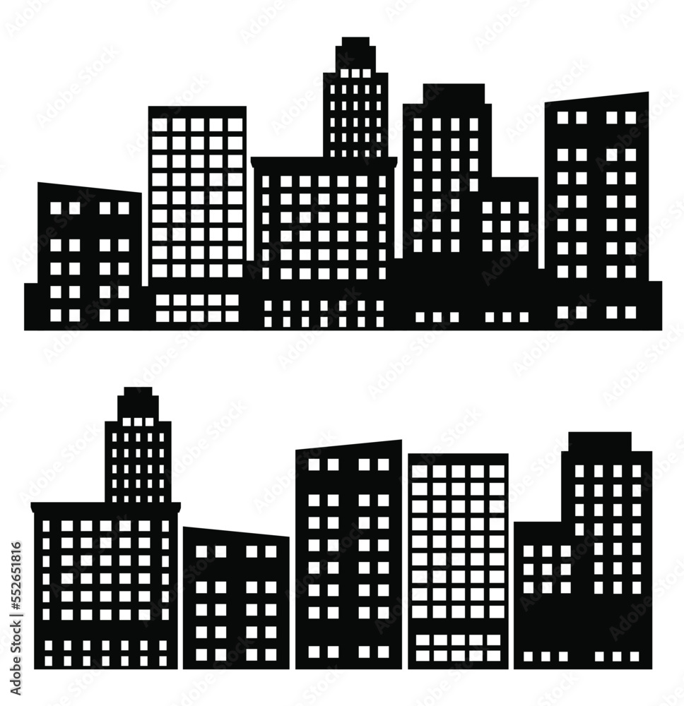 Building vector set illustrations of a silhouette of city