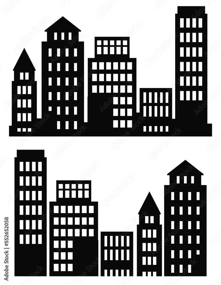 City buildings silhouette different construction vector set illustrations