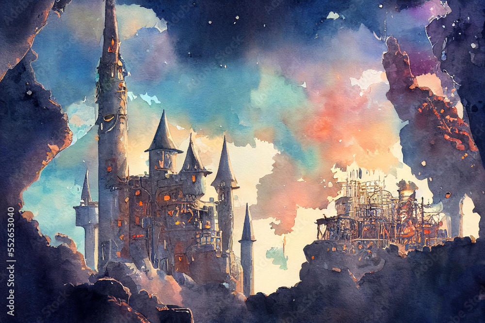 Fantasy castle, fairytale medieval tower, generative ai illustration