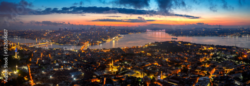 Panorama of Istanbul city at twilight in Turkey.