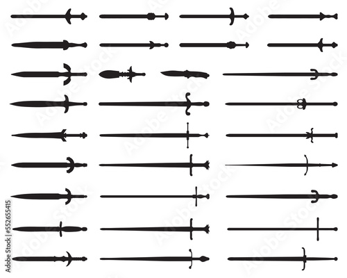 Black silhouettes of swords on a white background	