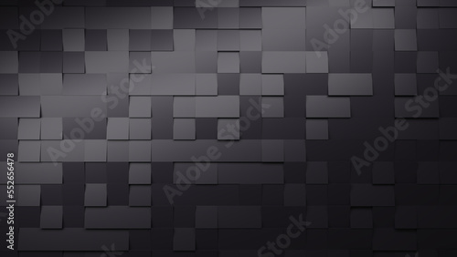 3d rendering 8K wallpaper abstract background of randomly positioned black cubes.