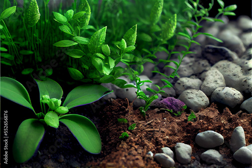 bright green plant sprout growing in rich soil