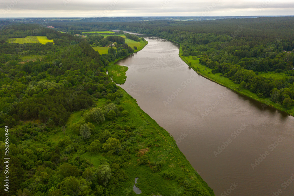 Drone photography of river forest near it