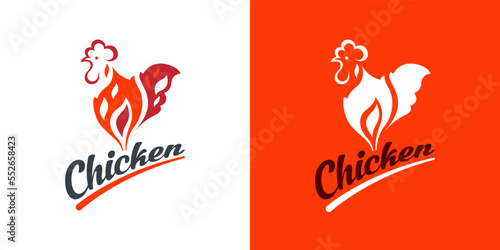 Fire rooster logo template. Barbecue concept, grilled food or icon for fast food restaurant. Logo and label template. Vector, illustration