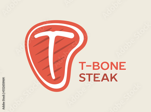 T-shaped steak and bone. T-bone Steak logo or label template. Vector, illustration