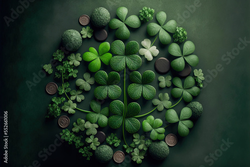 St. Patrick's Day from from high, complete with shamrocks Generative AI