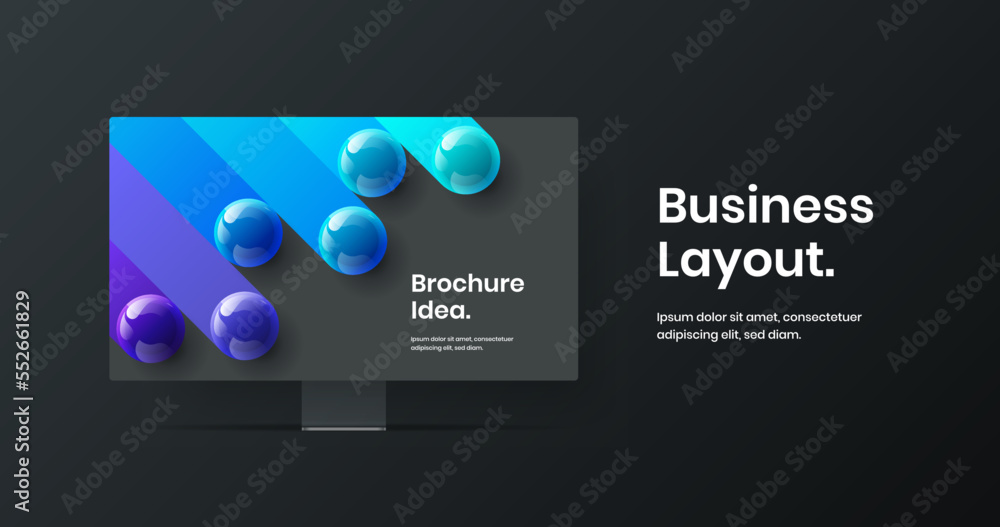 Naklejka premium Abstract computer display mockup banner illustration. Bright presentation design vector template.