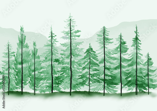 Hand painted watercolour tree landscape