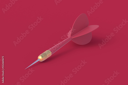 Dart of magenta on red background. Color of the year 2023. 3d render