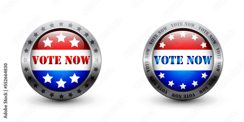 Vote now badge. United states election vote button. Flat vector illustration.