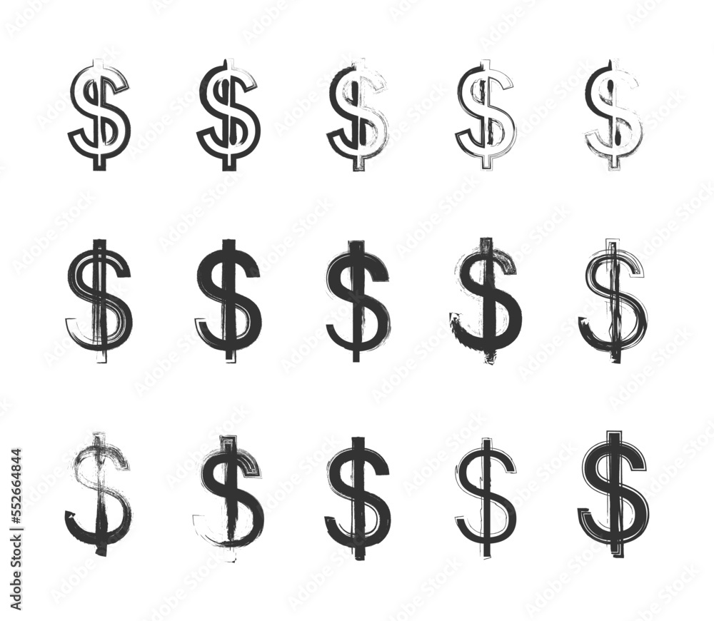 Grunge style dollar sign set. Vector illustration. Grunge style dollar sign set. Vector illustration.