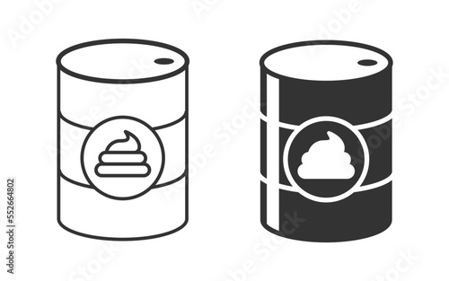Barrel of shit. Canister with feces. Flat and linear vector illustration.