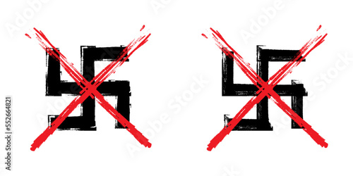 Nazism forbidden sign. Сrossed out swastika with grunge texture. Vector illustration.