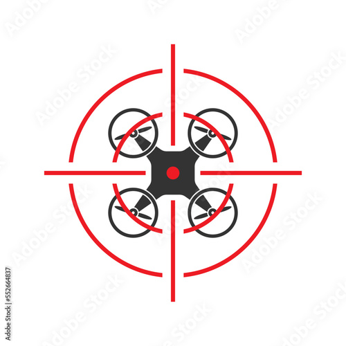 Crosshair icon with a drone. Drone is shot down by gun. Vector illustration.