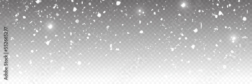 Fine, shiny dust particles fall off slightly. Fantastic shimmer effect. Realistic snow falling on a transparent Png background.