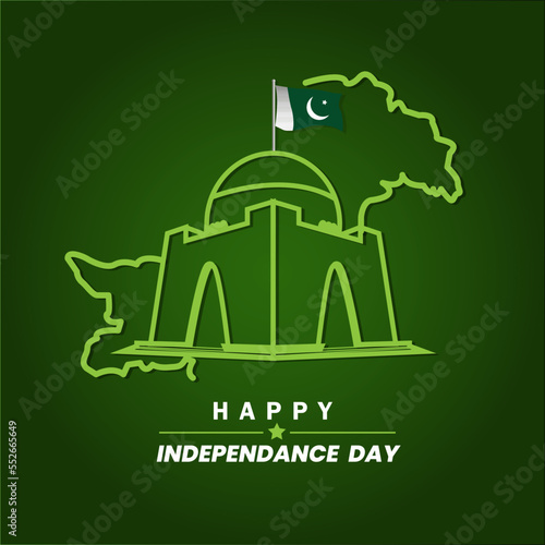 14 August Pakistan Independence day line art banner. Vector Illustration.
