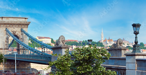 Hungarian landmark  Budapest Chain Bridge morning view.