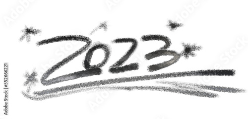 3d illustration, text 2023 stylized silver ink brush stroke