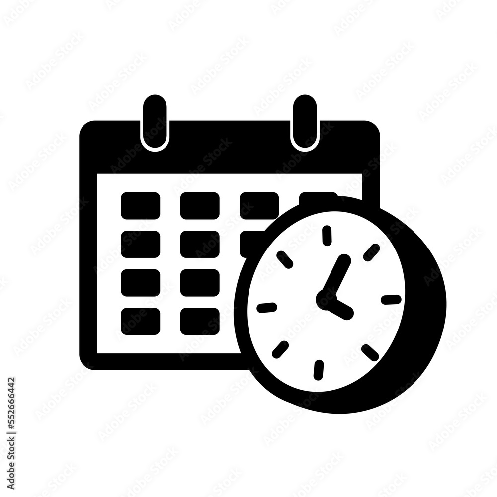 Reminder in calendar with clock icon isolated on white background. Notifications page. Alert for business planning, events. Reminder in calendar with clock icon isolated on white background. Notifications page. Alert for business planning, events.