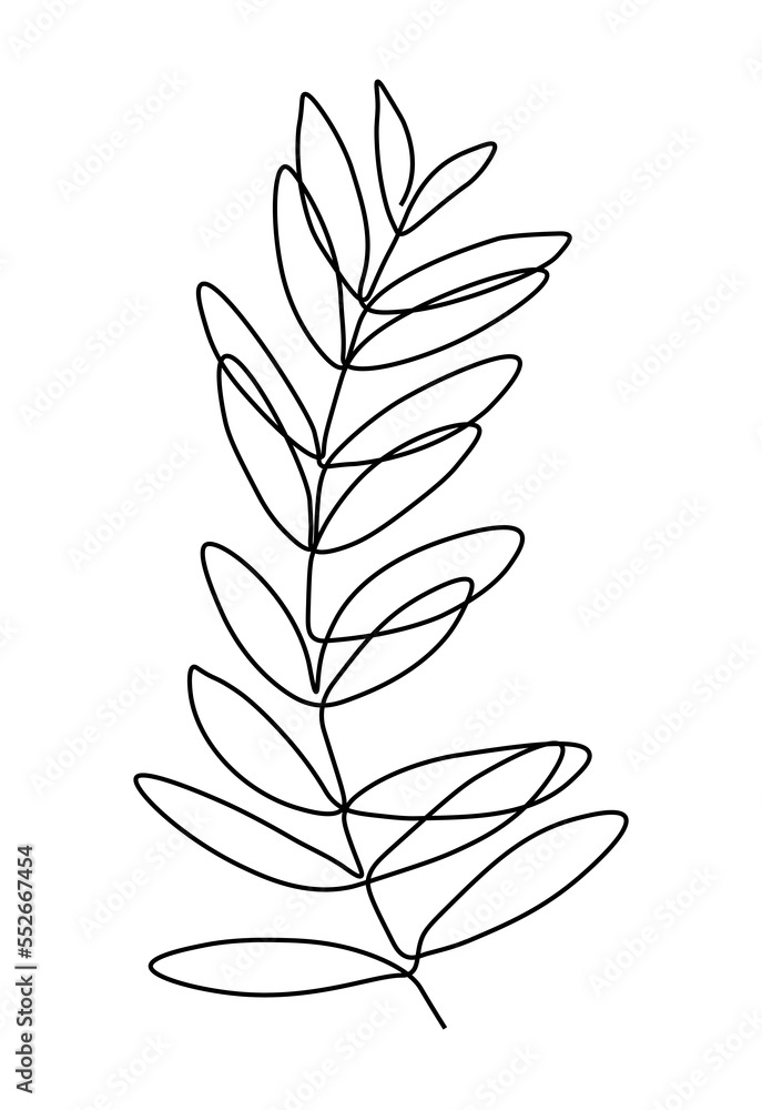 Flower one line drawing art. Continuous line drawing leaf . Concept hand drawing sketch line.