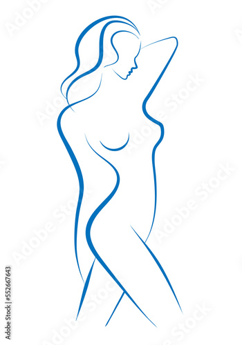 Female body sketch, line art illustration over a transparent background, PNG image