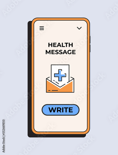 Health app. Message health in your phone. Online tele medicine flat concept. Medical consultation. Vector illustration