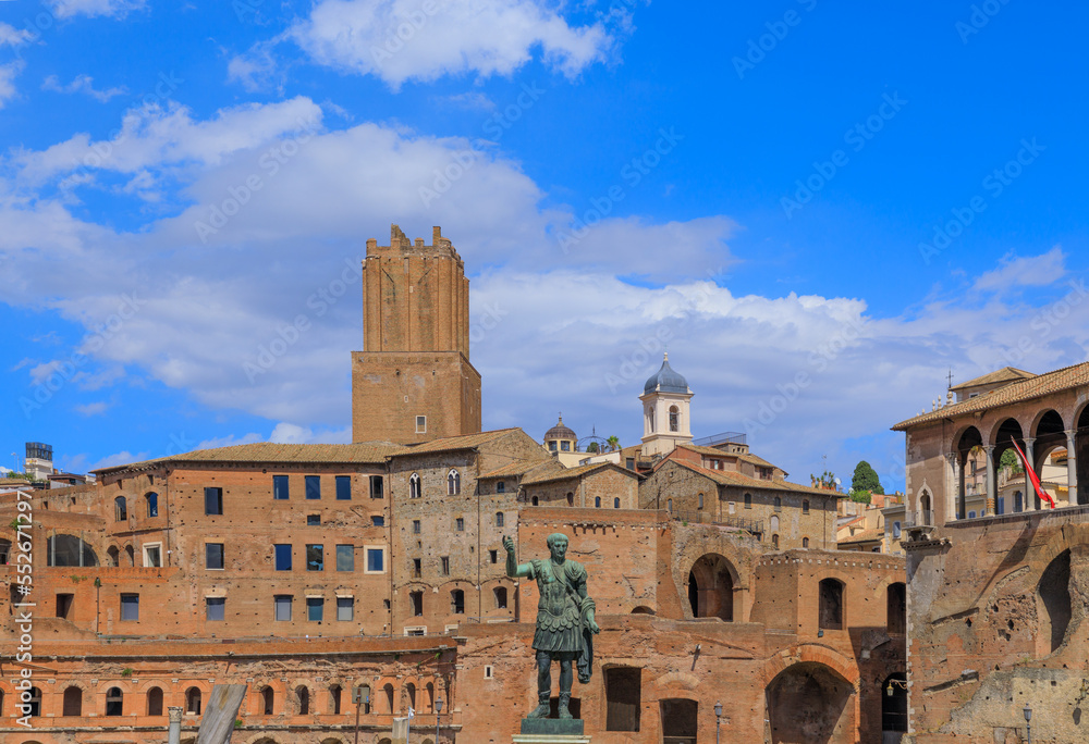 View of Trajan's Market (Mercati Traianei) from the Via dei Fori Imperiali in Rome, Italy.
