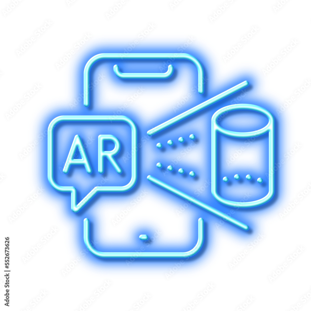 Augmented reality phone line icon. VR simulation sign. 3d view. Neon light effect outline icon. Augmented reality phone line icon. VR simulation sign. 3d view. Neon light effect outline icon.