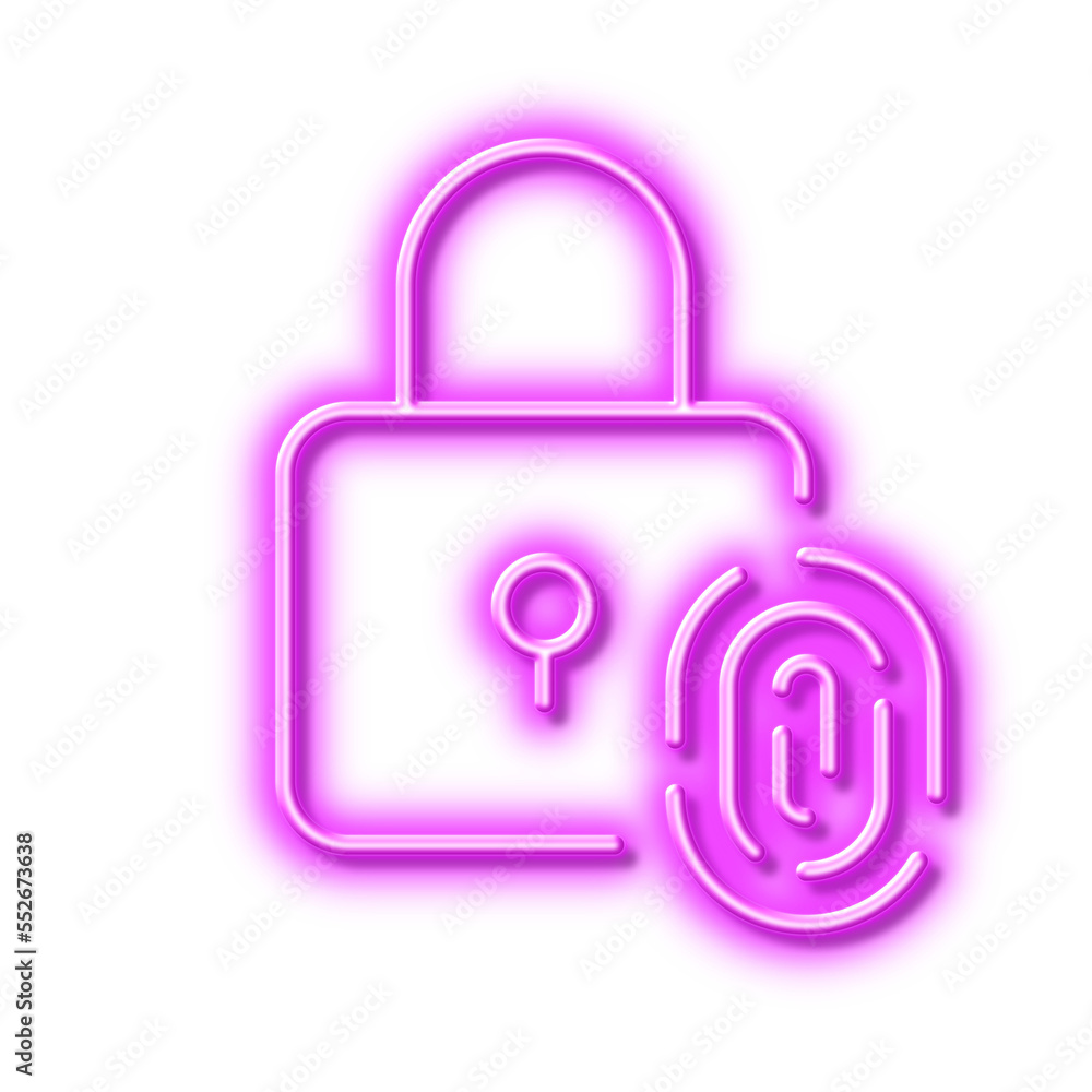 Fingerprint lock line icon. Finger print scan sign. Neon light effect outline icon. Fingerprint lock line icon. Finger print scan sign. Neon light effect outline icon.