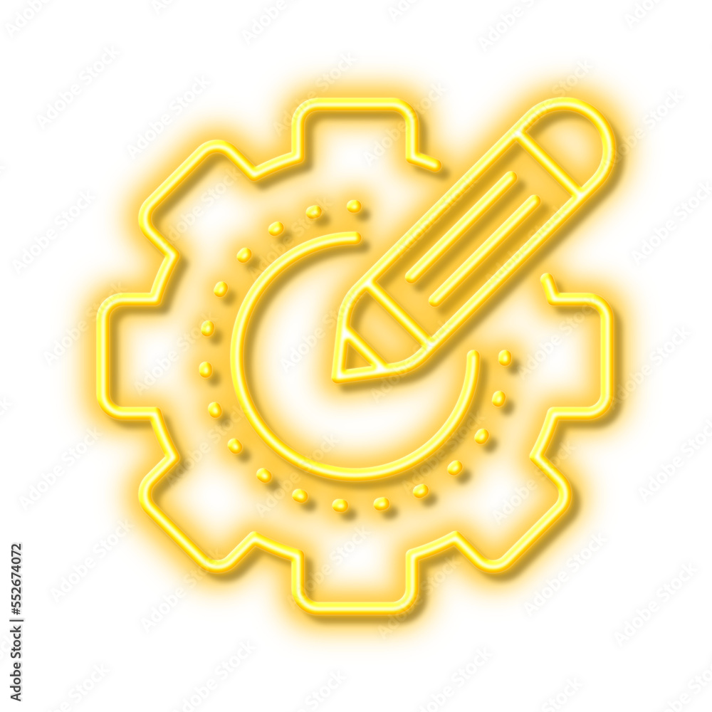 Settings gear line icon. Cogwheel with star sign. Edit working process. Neon light effect outline icon. Settings gear line icon. Cogwheel with star sign. Edit working process. Neon light effect outline icon.
