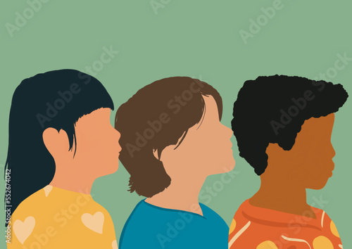 Heads faces children from different ethnicities. Concept of study education and learning. Kindergarten or elementary school education