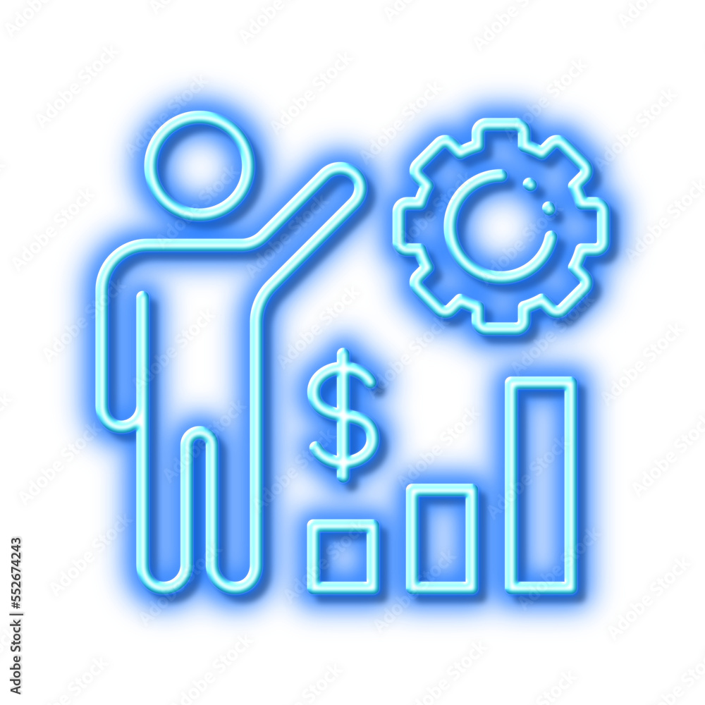 Employees wealth line icon. Work results sign. Money chart. Neon light effect outline icon. Employees wealth line icon. Work results sign. Money chart. Neon light effect outline icon.