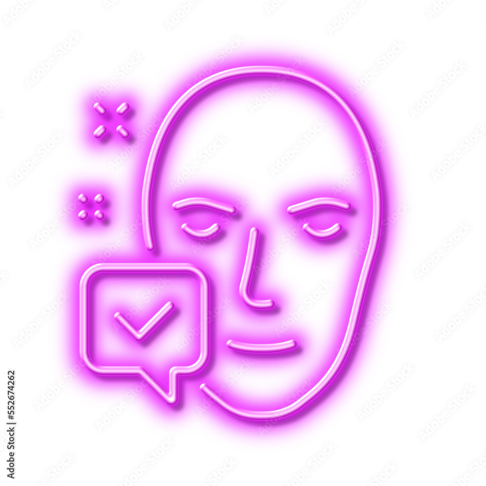 Face accepted line icon. Access granted sign. Neon light effect outline icon. Face accepted line icon. Access granted sign. Neon light effect outline icon.