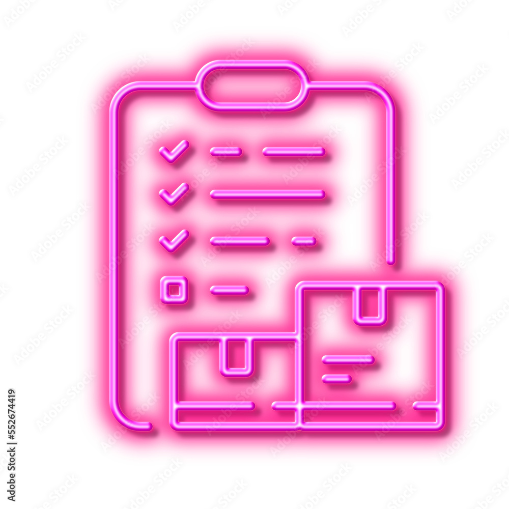 Inventory checklist line icon. Warehouse pallet sign. Neon light effect outline icon. Inventory checklist line icon. Warehouse pallet sign. Neon light effect outline icon.