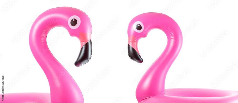 Pink pool. Pink inflatable flamingo for summer beach isolated on Pink pool. Pink inflatable flamingo for summer beach isolated on