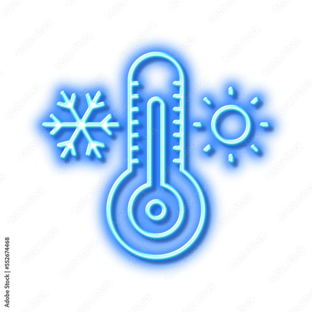 Thermometer line icon. Cold and warm thermostat sign. Neon light effect outline icon. Thermometer line icon. Cold and warm thermostat sign. Neon light effect outline icon.