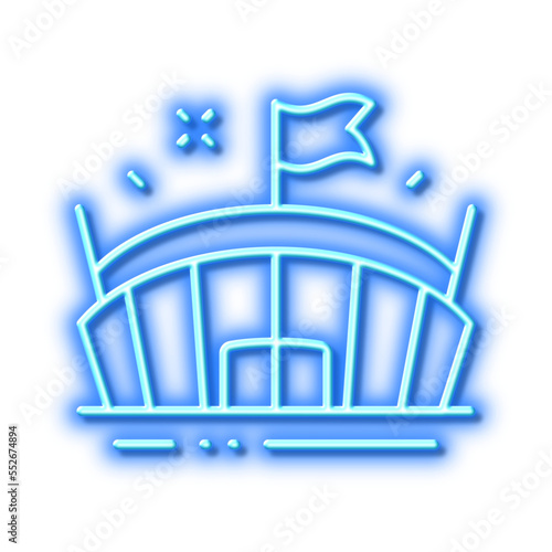 Sports stadium line icon. Arena with flag sign. Sport complex. Neon light effect outline icon.