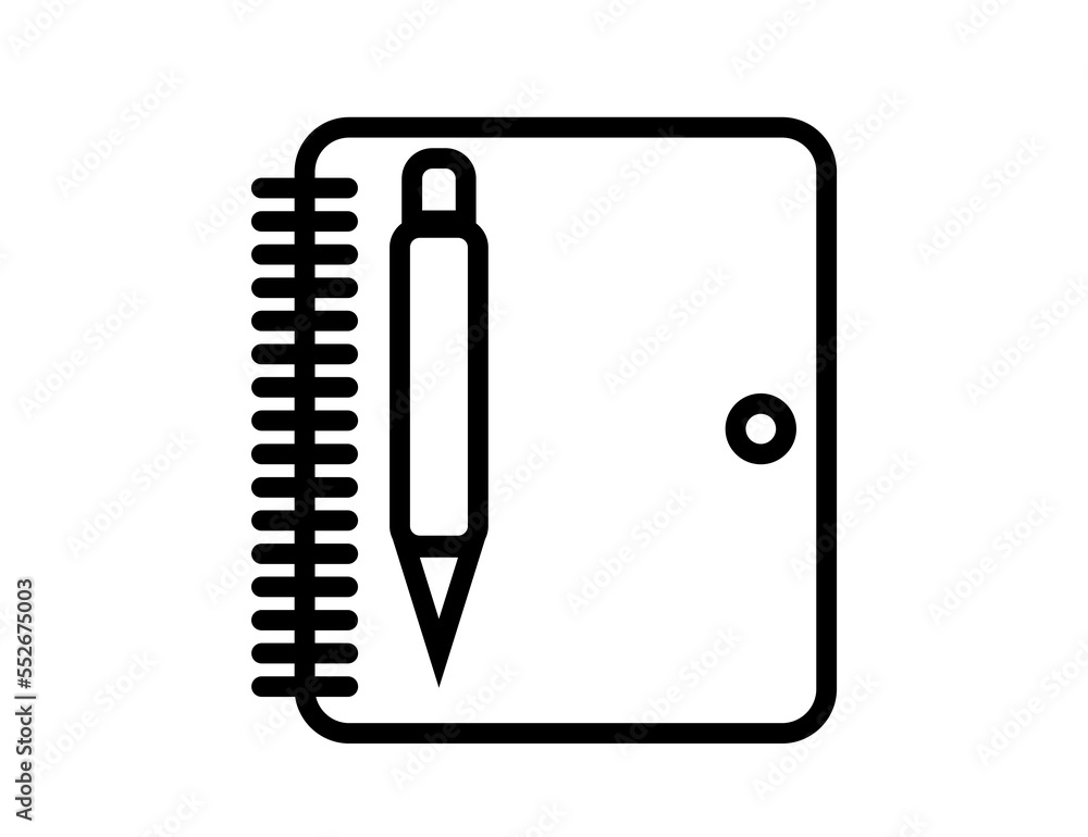 Notepad with pen. Agenda design for note taking. Simple black and white vector Notepad with pen. Agenda design for note taking. Simple black and white vector