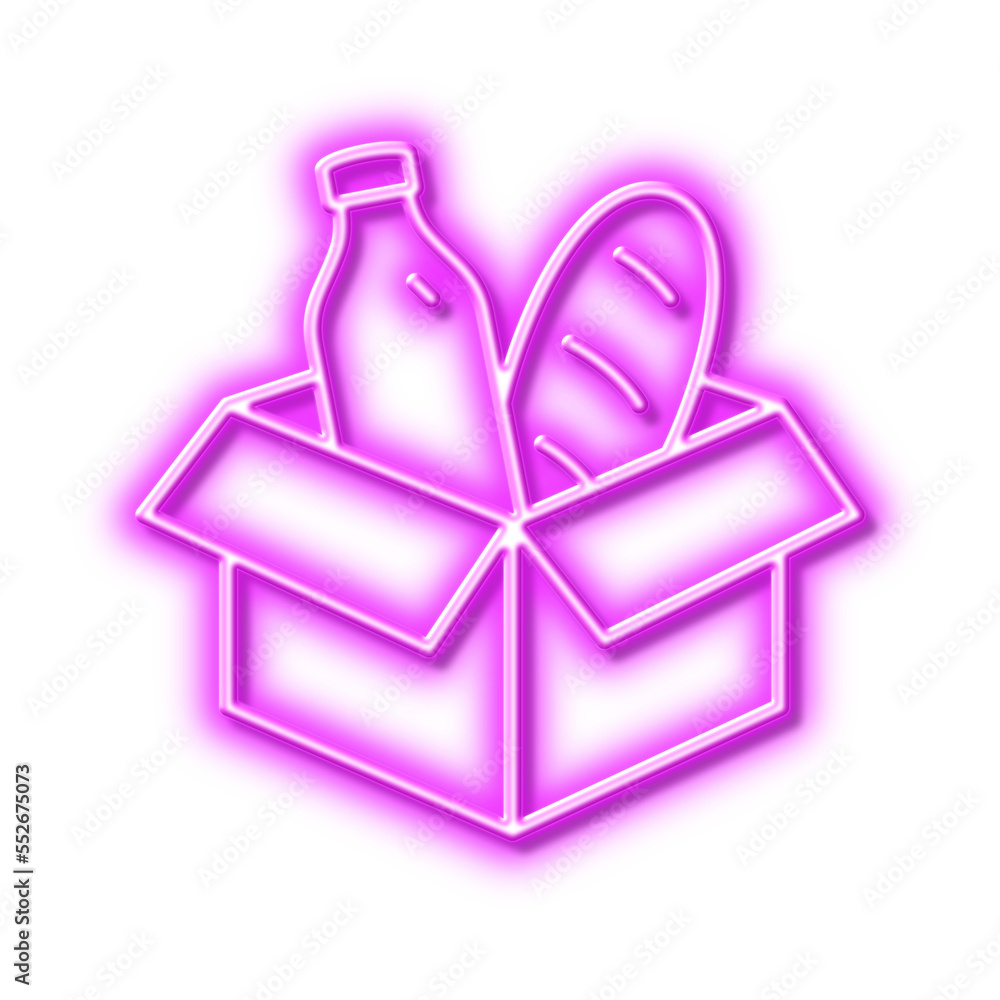 Food donation line icon. Charity box sign. Neon light effect outline icon. Food donation line icon. Charity box sign. Neon light effect outline icon.