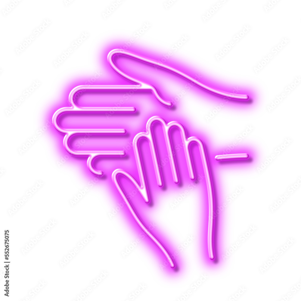 Obraz premium Volunteer care line icon. Helping hand sign. Neon light effect outline icon.