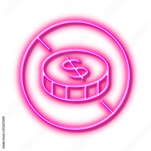 No cash line icon. Tax free sign. Neon light effect outline icon.