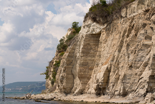 Bulgarian resort-Balchik. Rocky cliffs of sedimentary rock on the Black Sea coast.