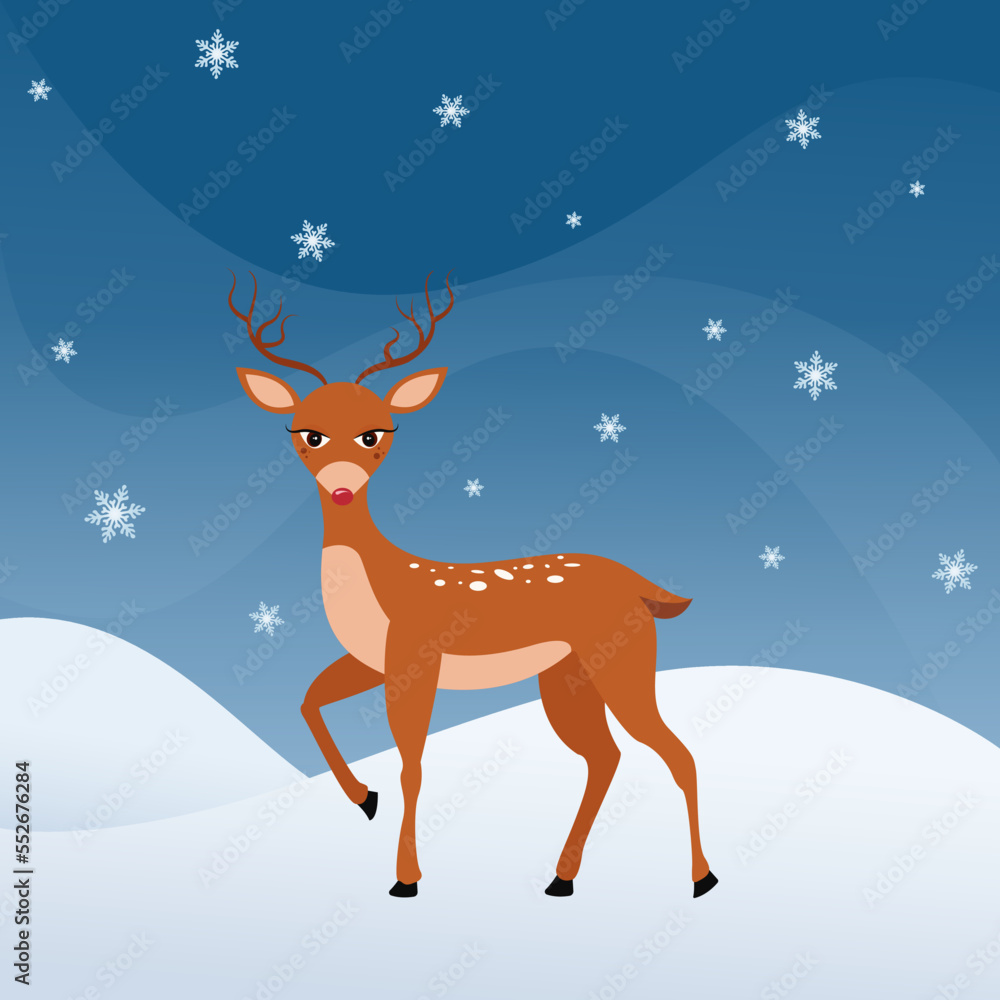 Female reindeer on a snowy winterland background vector illustration Female reindeer on a snowy winterland background vector illustration